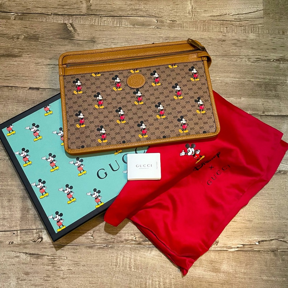 Gucci X Disney Mickey Mouse Leather Clutch Pouch LIKE NEW CONDITION